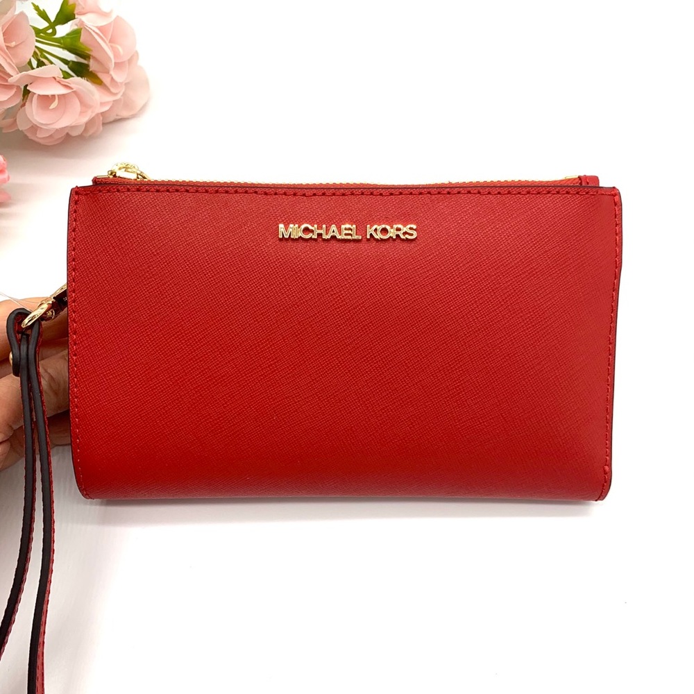 Michael Kors Jet Set Double Zip Wristlet/ Flame